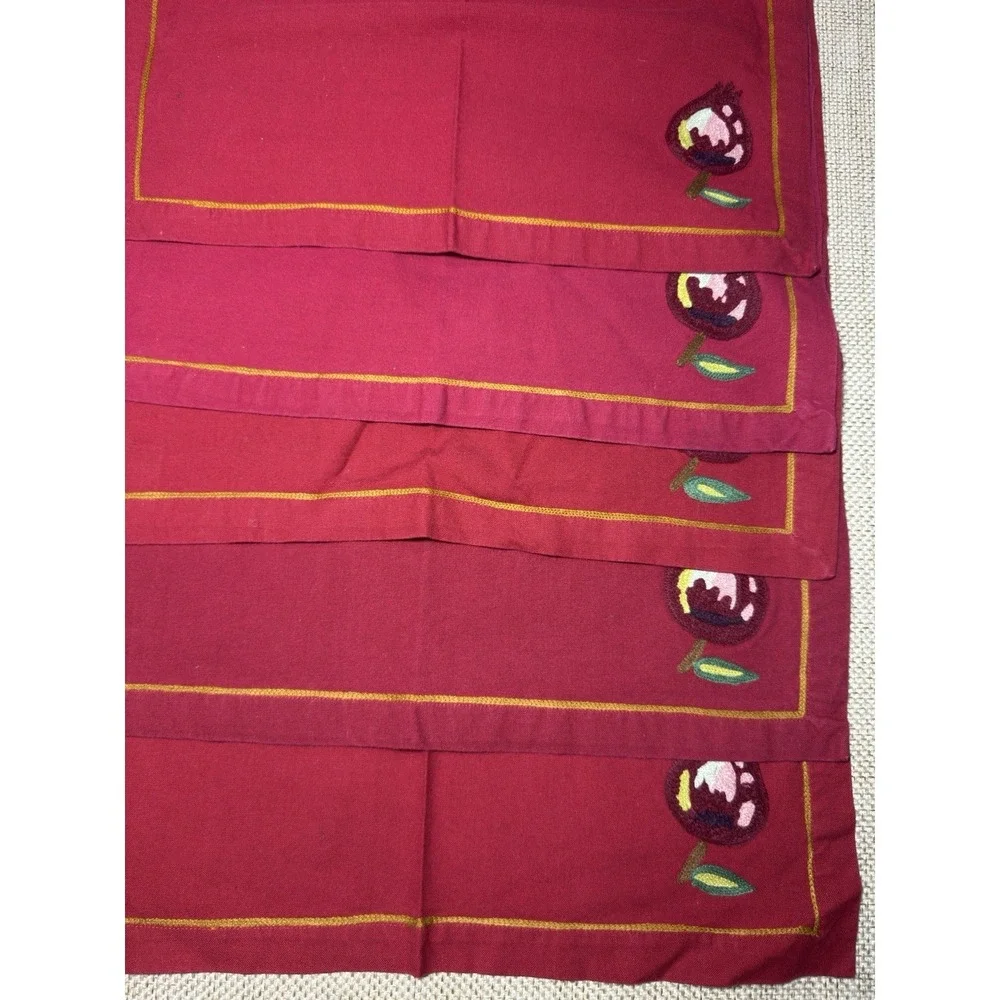 Williams Sonoma Orchard Crewel Napkin Placemat Set‎ Red Floral Embroidered Lot